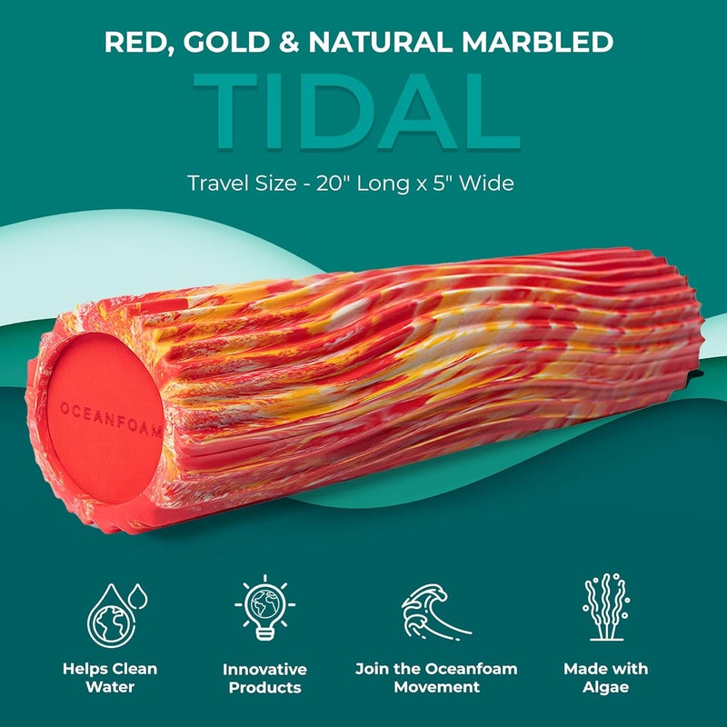 Oceanfoam Tidal Roller - Red, Gold & Natural Marbled - Muscle Massage Foam Roller for Back Pain & Stretching - Firm and Ergonomic Wide Wave Textured - Yoga, Athletics, & Wellness - Full Size, 20" x 5" - Image 2